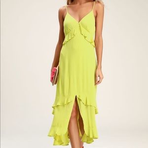 Island Time Lime Green Ruffled Midi Dress